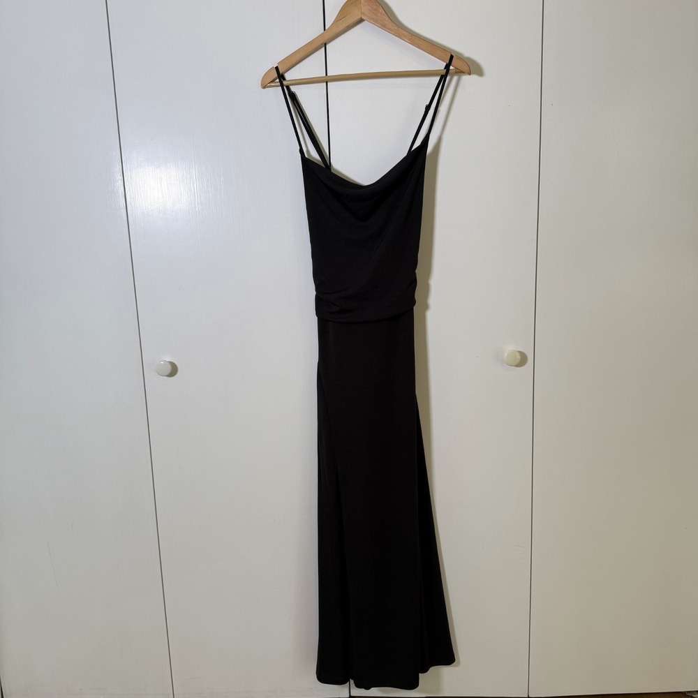 Jason Wu Cowl Neck Backless Spaghetti Strap Dress Black Textured Slit Large NWT